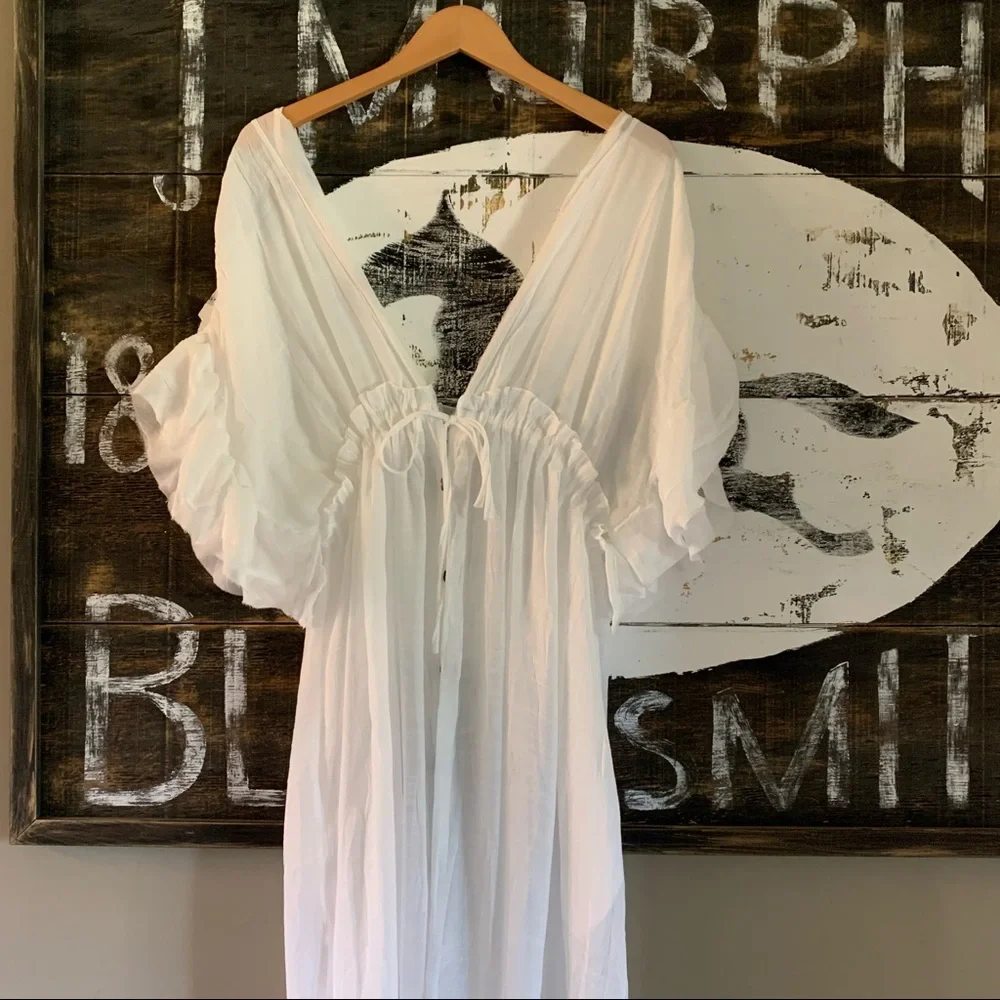 New Bohemian Long White Gauze Maxi Summer Dress - Picture 1 of 16